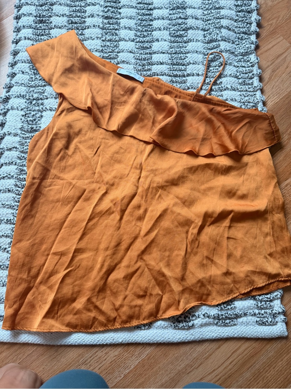 Mango One-Shoulder Ruffle Camisole - Orange